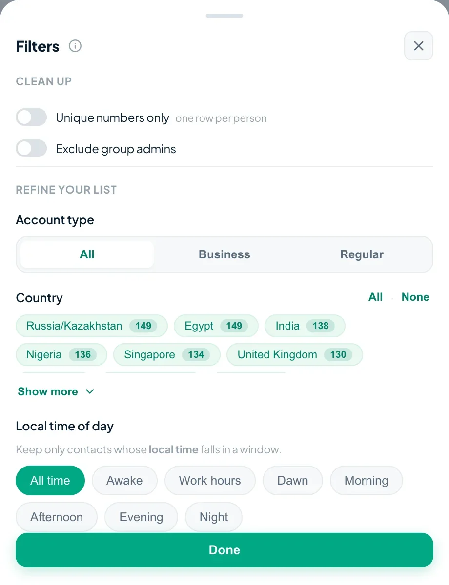 Filter your contacts before backing up