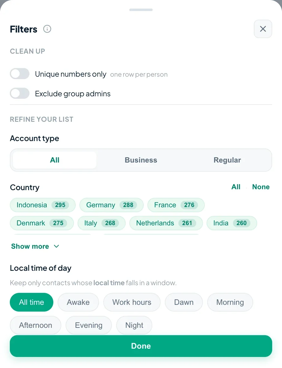 Filter your contacts before exporting