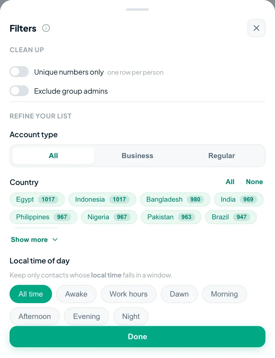 Filter your contacts before exporting