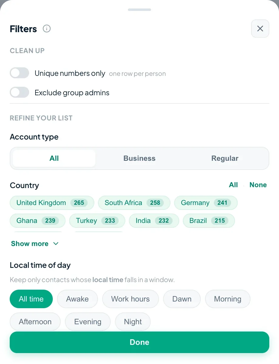 Filter group members before exporting